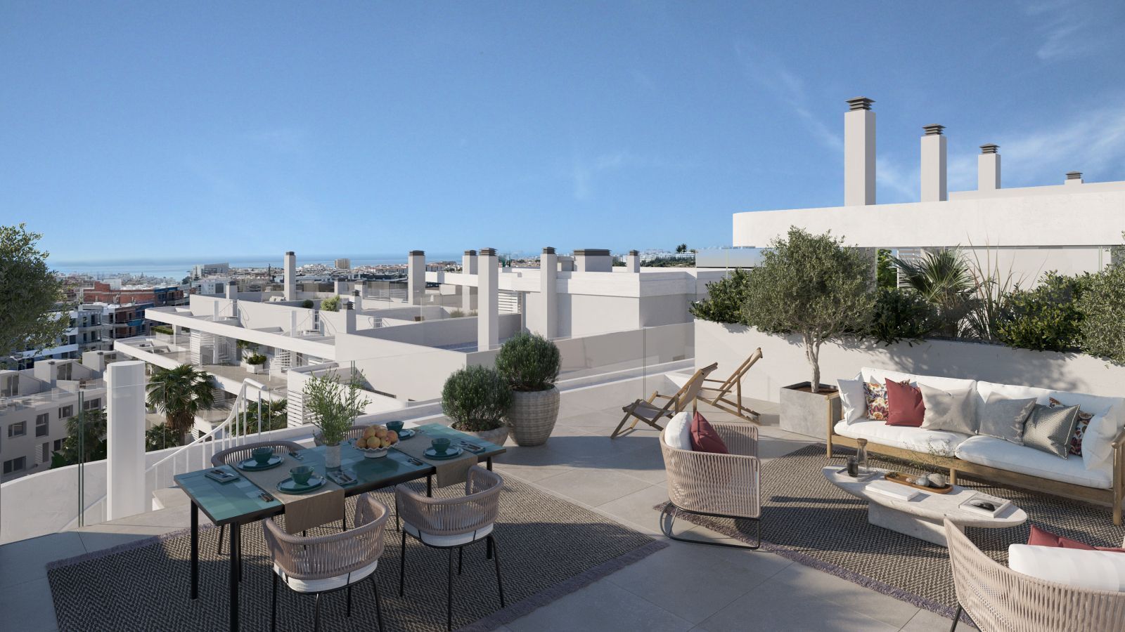 Terraza en la azotea con vistas en Anna de Estepona adosadas.